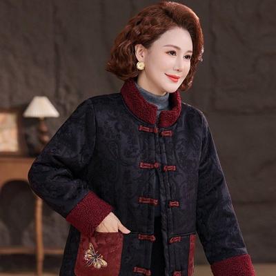 Winter Large Size Padded Jacket Medium and Old Women's Clothing Mother Clothing Chinese Retro Velvet Thickened Grandma Top Padded Jacket