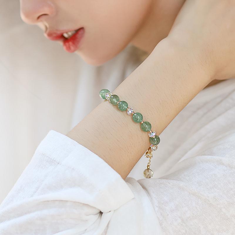 Austrian Crystal & Green Strawberry Quartz Beaded Bracelet for Women