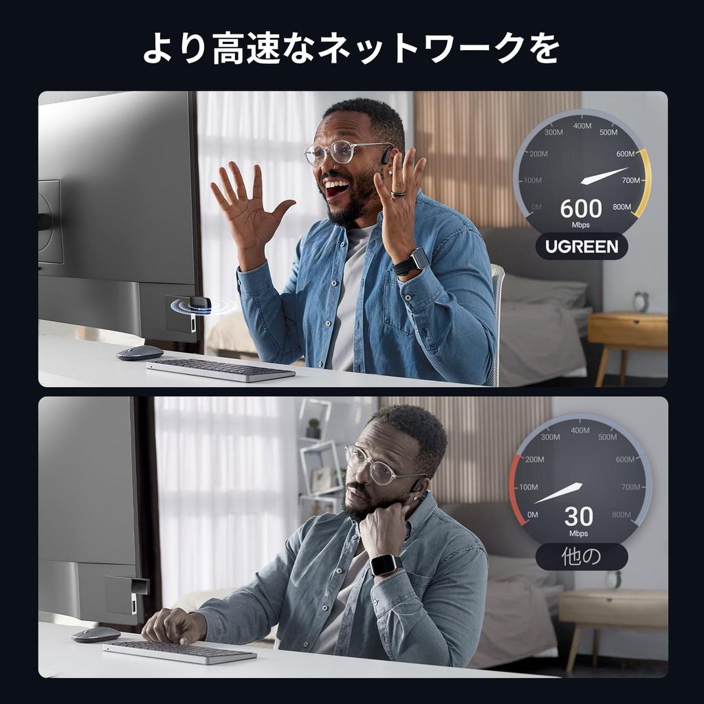 UGREEN Wireless LAN Handset AC650 433Mbps 200Mbps Linux Compatible USB Wireless Network Adapter for PC Desktop Laptop Dual Band Mini Size Wi-Fi +