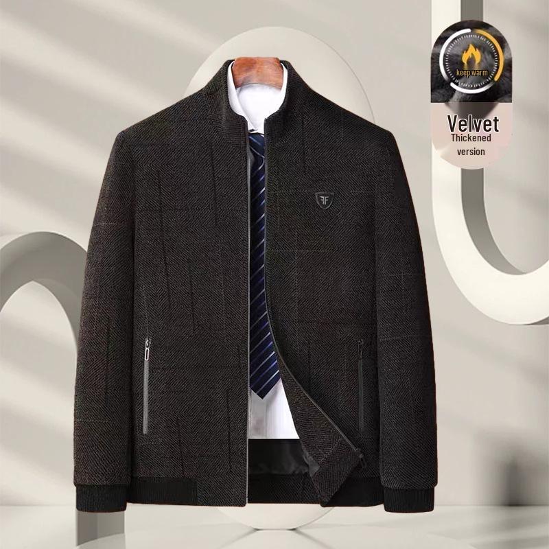 

Men s Thick Woolen Corduroy Coat with Lapel - Warm Winter Jacket for Middle-Aged & Elderly, Plus Velvet Lining, European/American Style. 170/88A Below 95 lbs