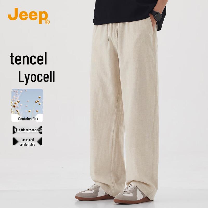 JEEP Men s Tencel Linen Casual Straight-Leg Pants 3XL