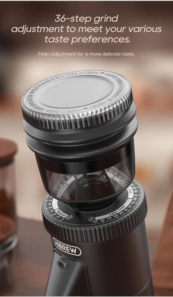Electric Coffee Grinder HiBREW G5, 48mm Conical Burr, 36 Gears Grinding Adjustable, for Espresso/Turkish/Pour Over/Mocca/Drip Coffee