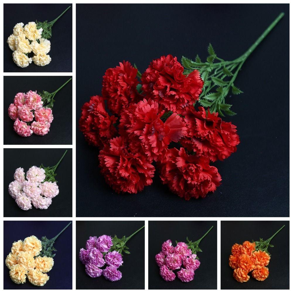 7 Heads Artificial Carnation Bouquet Photography Props Wedding Fake Flower Wedding Decor