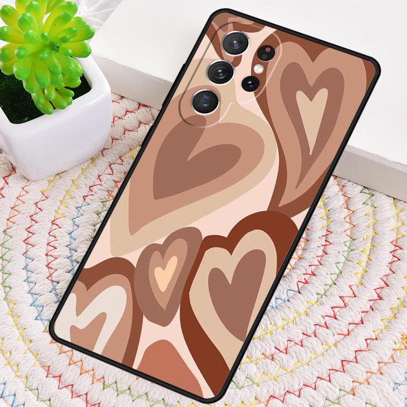 Latte Love Brown Heart Aesthetic Silicone Phone Case For Samsung Galaxy note 10 pro S26 S25 S24 S23 S22 S21 Plus Ultra Cover