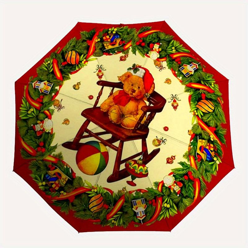 

1pc Christmas Wreath Automatic Folding Umbrella - 8-Rib Iron Frame, Windproof, Portable Sunshade with Plastic Handle for Travel & Outdoor Ac