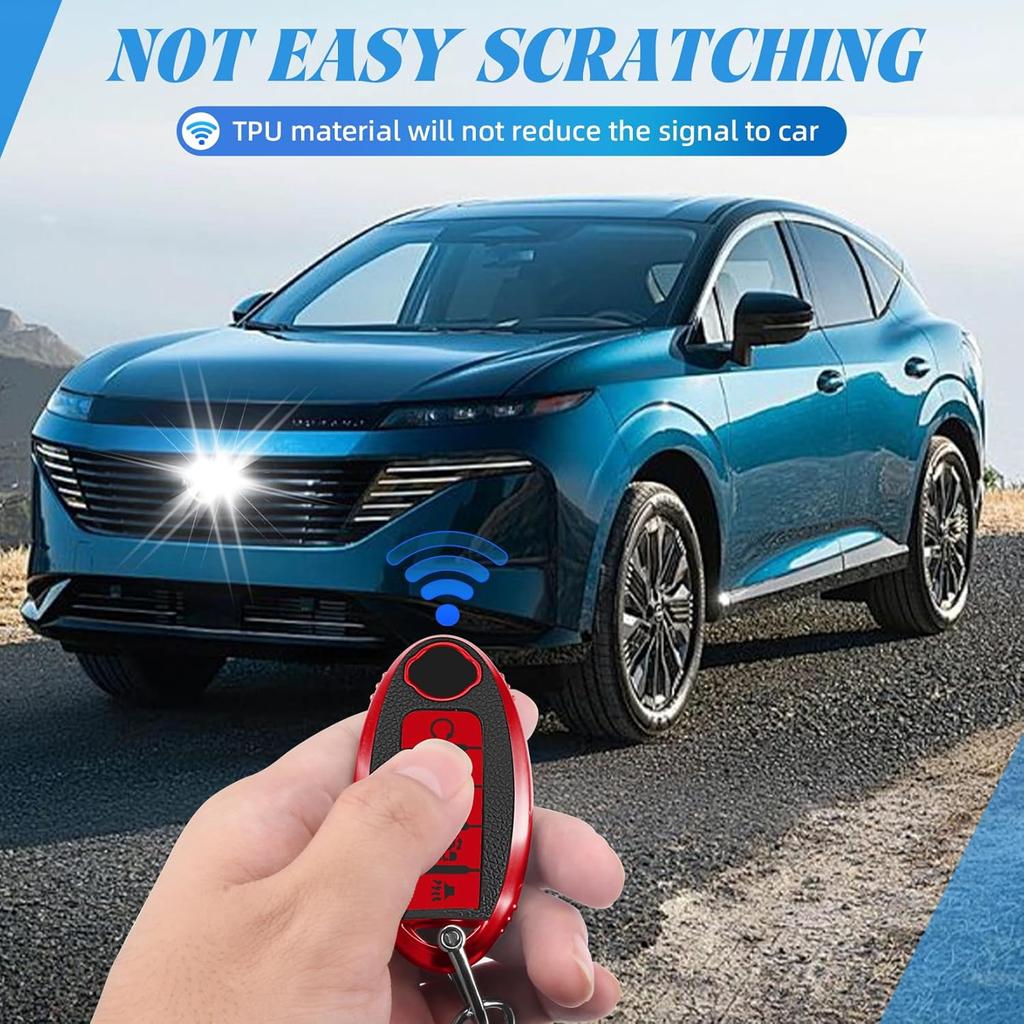 for Nissan 4/5 Button Key Fob Cover, Premium Soft TPU Full Protection Key Case for Altima Rogue Sentra Maxima (5-Button-red)