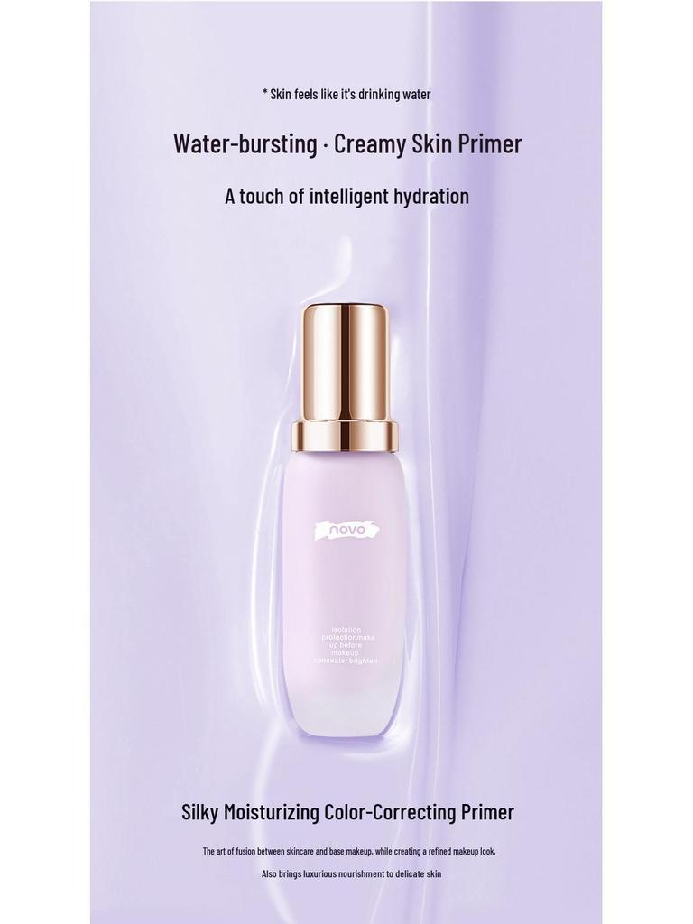 NOVO Silky Hydrating CC Primer for Dry Skin – Creamy Makeup Base for Oil Control & Brightening.