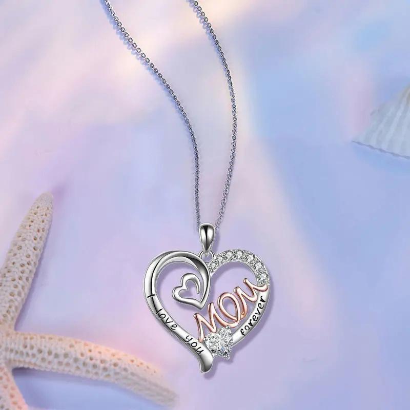 Ladies' Mother Pendant Necklace, Inlaid with Zircon Design, "Forever Love You" Jewelry, Mother's Day Gift, Daily Wearing Necklace