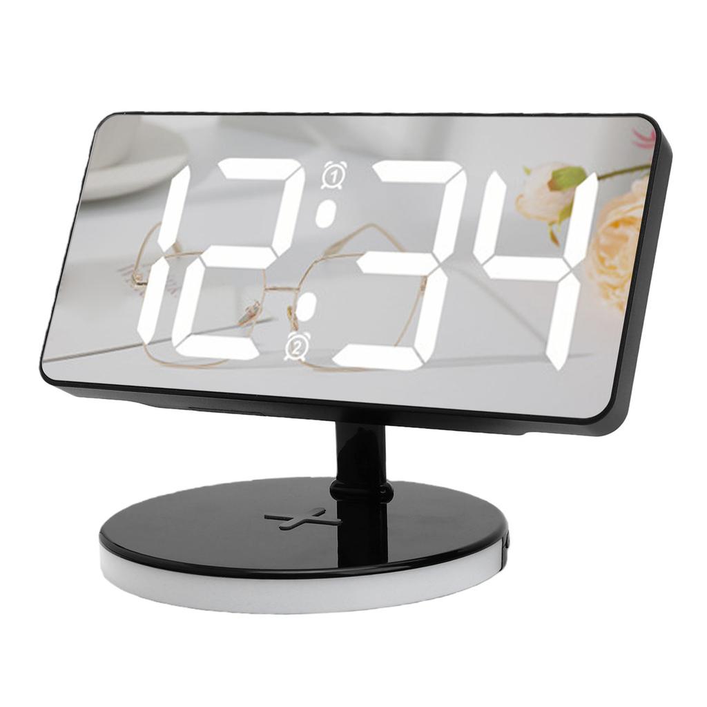 Digital Alarm Clock with Wireless Charging RGB Mirror LED Display Bedside Clock with Adjustable Brightness Snooze for