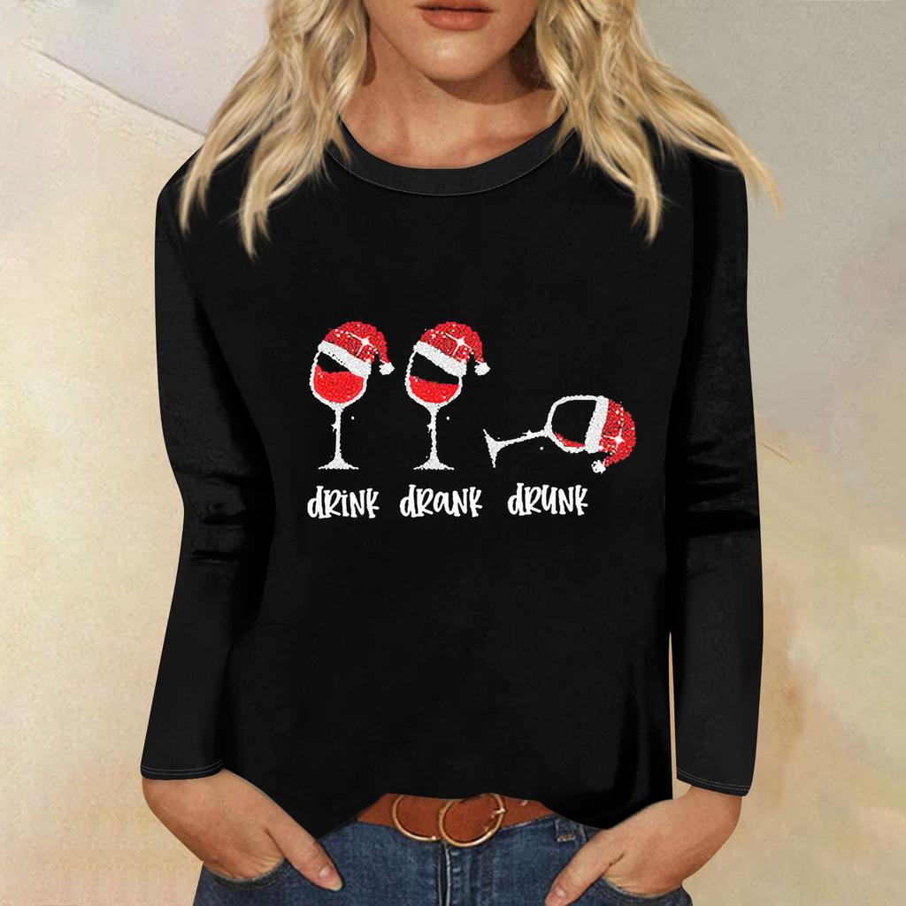 Women's Loose Comfortable Casual Fashion Round Neck Christmas Print Long Sleeve Hoodie