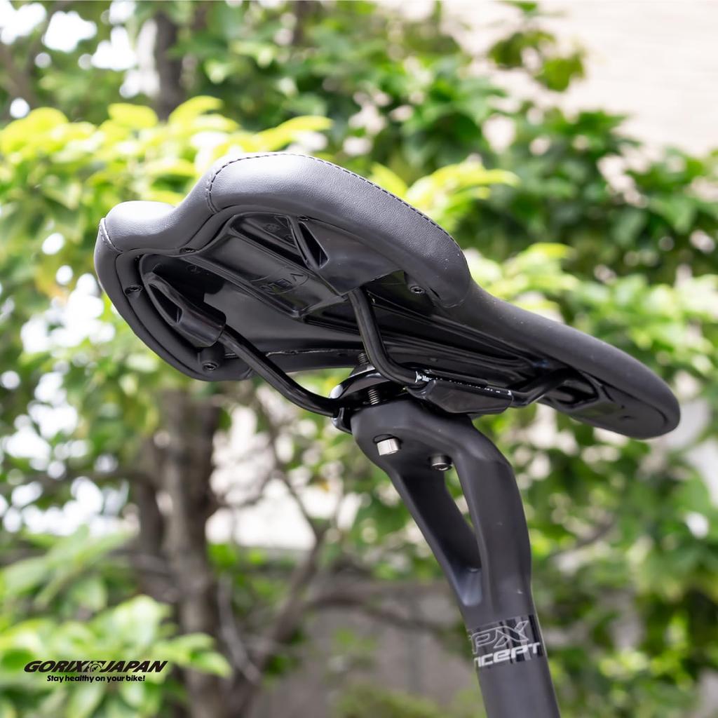 GORIX Bicycle Saddle Flat Thin Sports Black for Road Cross and Other Bicycles [Long Nose, Shape] Saddle, Waterproof, Shock-Absorbing, (NOKK GORIX)