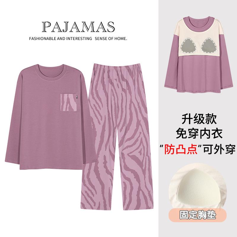 Pyjamas mit integrierten Brustpolstern Reine Baumwolle Langärmelig Damen Freizeit-Loungewear Damenmodelle