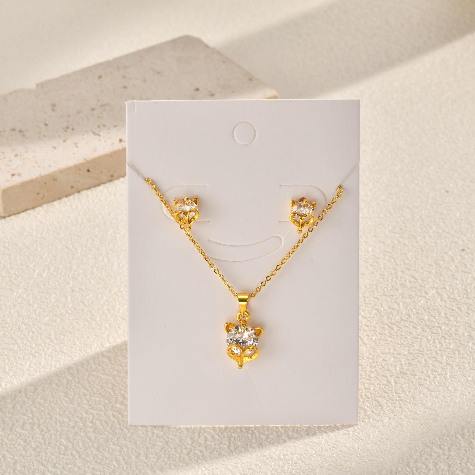 Copper Inlaid Zircon Fox Necklace Stud Earrings Combination Versatile Women S Jewelry Set S-312