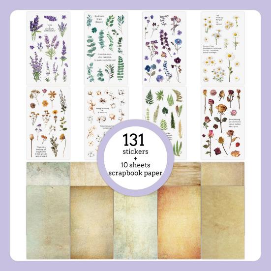 1 Set Flower Plants Scrapbook Sticker with 10 Paper Sheet Waterproof PET DIY Notebook