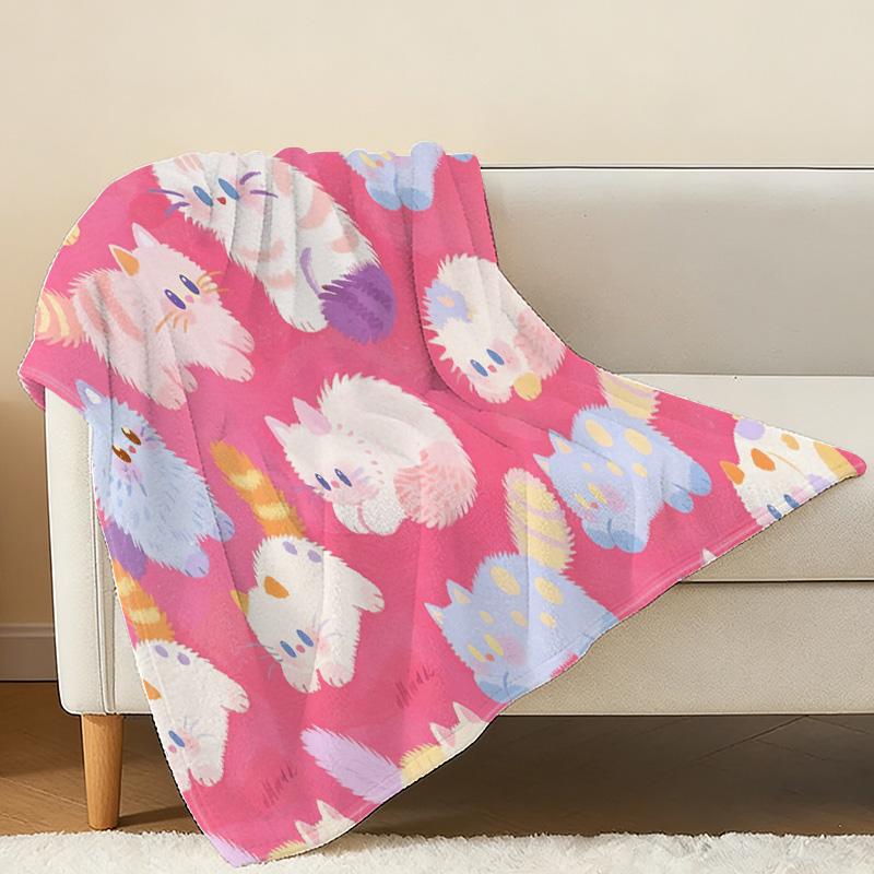 Lightweight Flannel Blanket - Cute Cat Pattern Soft Warm Throw, Cozy for Home, Ideal for Bay Window Decor, Halloween & Christmas