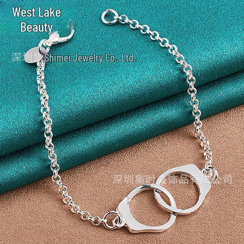 

West Lake Beauty Silver Jewelry: Handcuffs Pendant Ring Bracelet