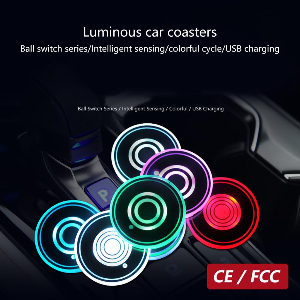 USB-aufladbare LED-Tassenunterlage Auto-Getränkeuntersetzer mit 7 bunten Lichtern zur Schaffung einer einzigartigen Autoatmosphäre Personalisierung der Fahrt