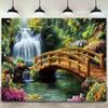 2D Dreamy Colorful Flower Waterfall Pond Background Cloth