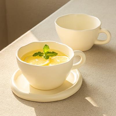 Simple Style Ceramic Milk Cup Household Mug High Value Flower Tea Cup Creative Handmade Coffee Cup Saucer Set