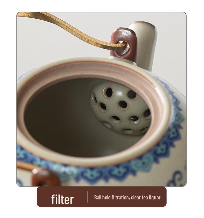 Ru Kiln Lotus Tea Set: One Pot, Six Cups with Tray - Kung Fu Style