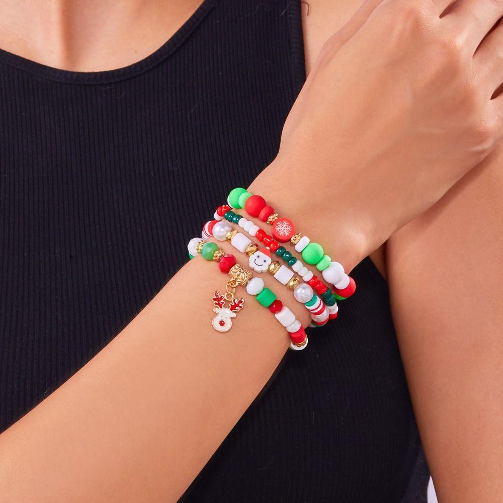 4pcs/set Christmas Tree Christmas Beads Bracelets Santa Christmas Jewelry  Girl