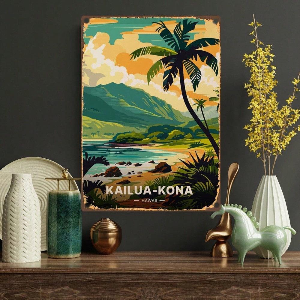 Vintage Hawaii Kailua Kona Tin Metal Wall Art 8x12 Inch Retro Sign Bar Cafe Decor 20x30