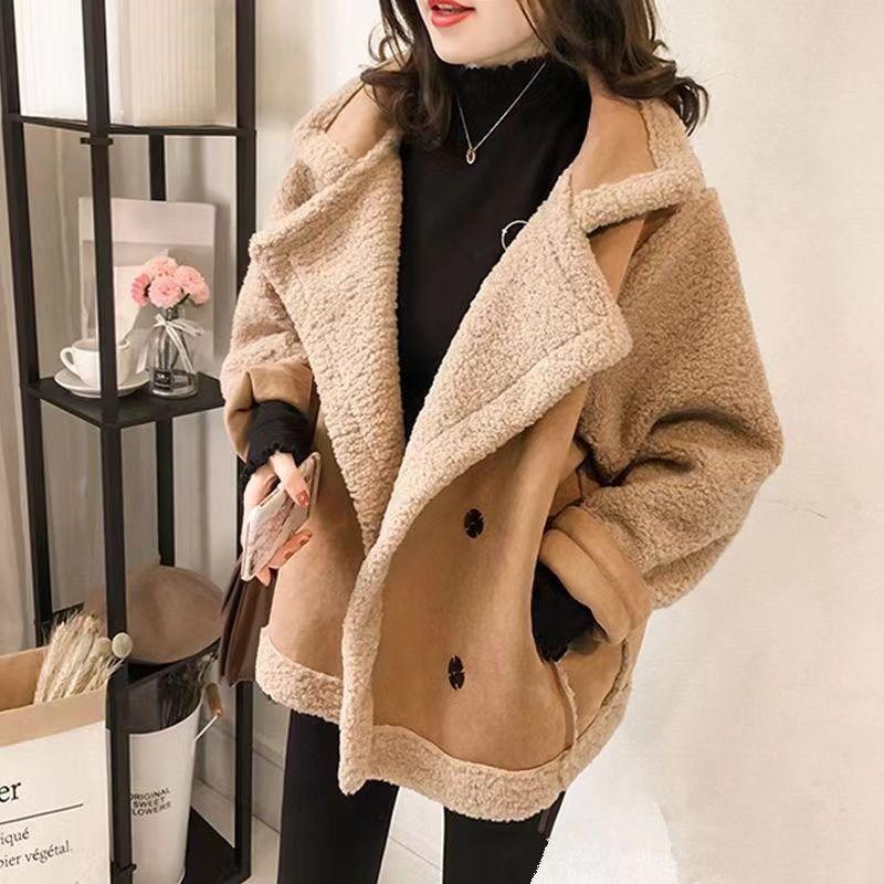 Lamb Wool Coat Women's Autumn and Winter New Granular Lamb Wool Thickened Fur Integrated Small Locomotive Suit