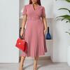 Women Summer Pleated High Waist V Neck Dress