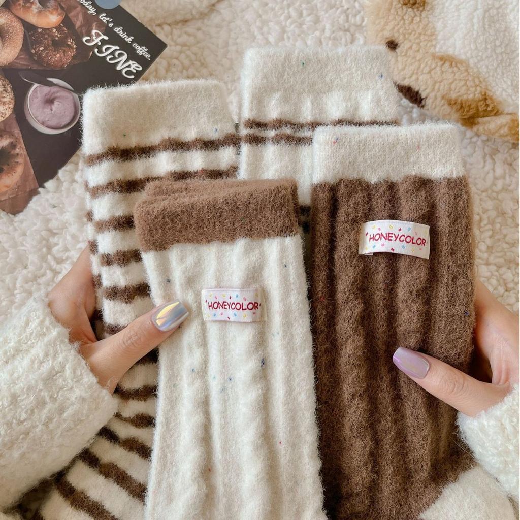 Australian Velvet Coffee Socks Winter Thickened Warm Plush Medium Tube Socks Sweet Girl Sleep Confinement Socks