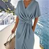 Sommer Neues Kleid Pendler Mode Geschmiedet Schlitz Damen Einfarbig Wickel Schnürung Kleid