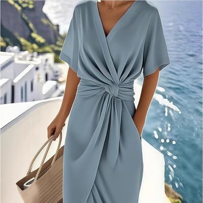 Summer New Dress Commuter Fashion Forged Split Women'S Solid Color Wrap Lace-Up Dress