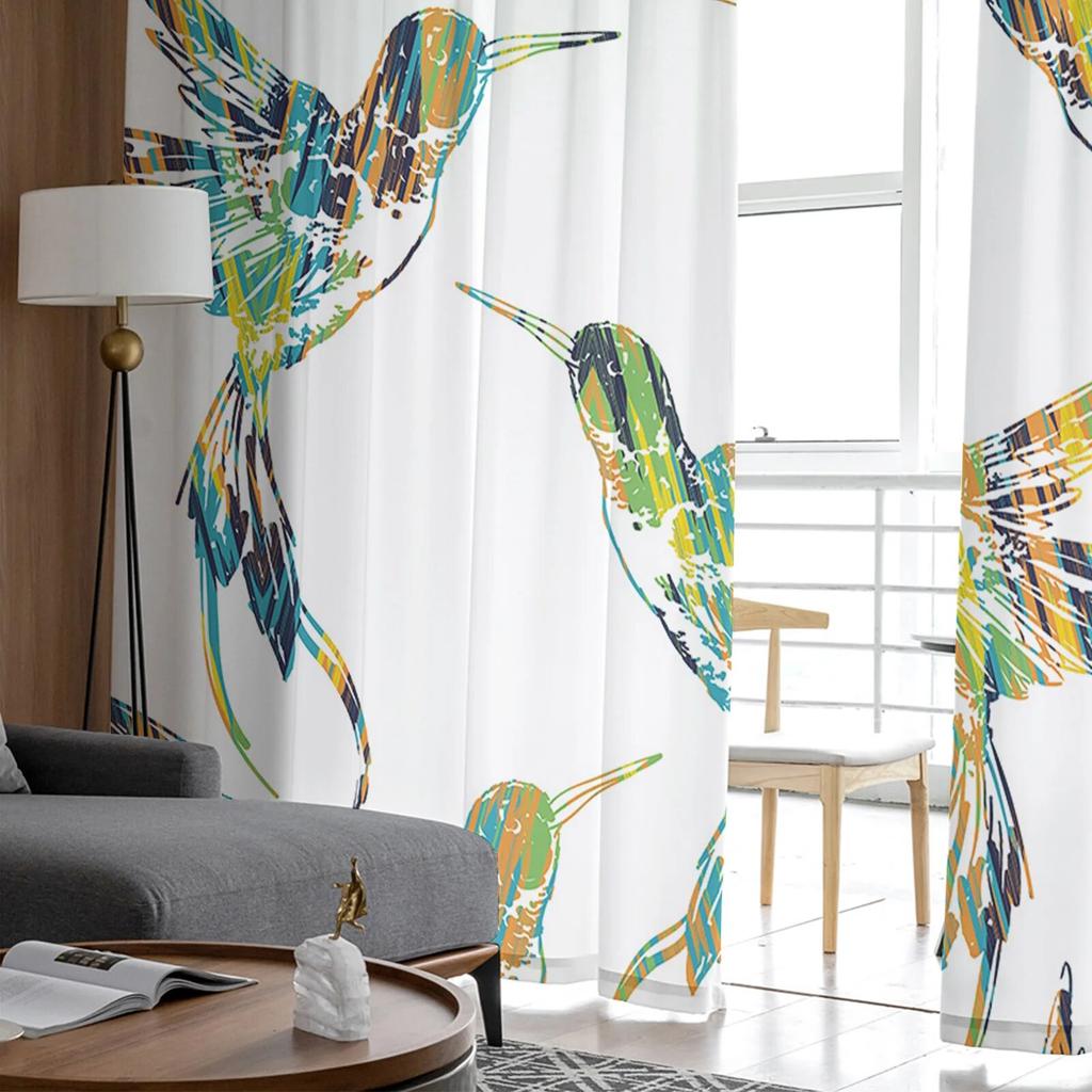 Tende in Tulle Colibrì Astratto Soggiorno Cucina Tenda in Chiffon Camera da Letto Balcone Tenda Velata Moda Arredamento Casa
