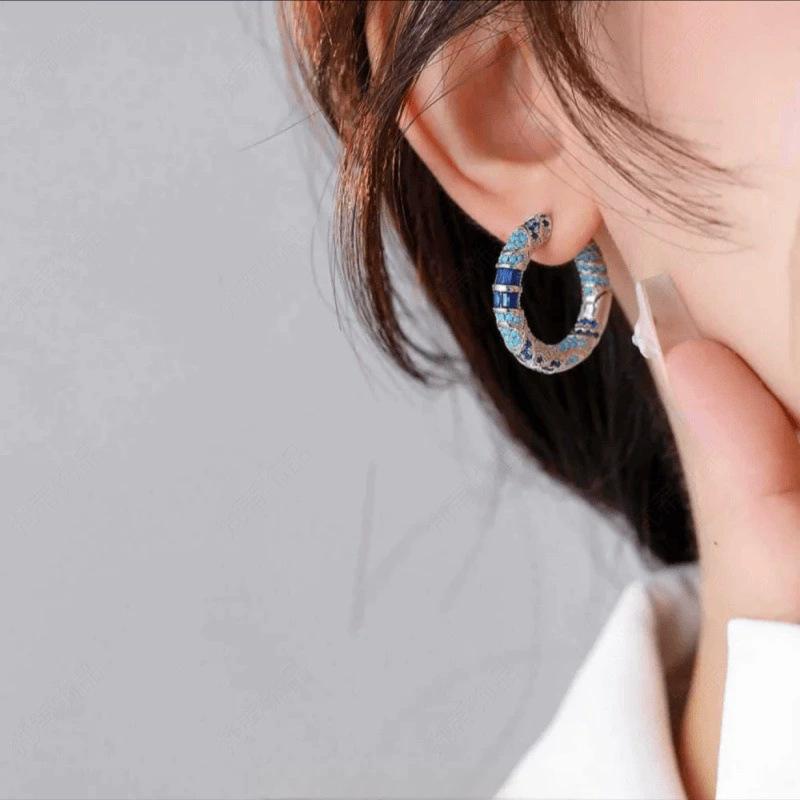 New Ethnic Style Blue Enamel Earrings Fashion High-end Temperament Earrings Retro Light Luxury Fashion Atmospheric Earrings