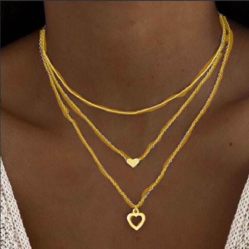 Trendiges europäisches & amerikanisches dreilagiges Münzanhänger-Halskettenset mit Schlangenknochenkette für Damen