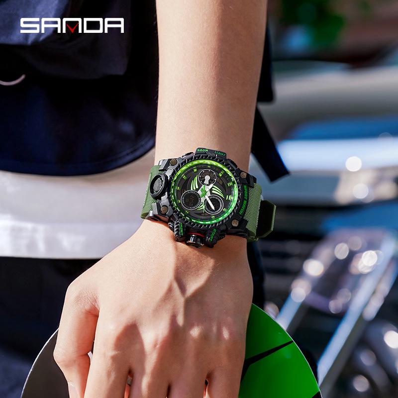 SANDA Men's Multi-function Dual Display Waterproof Sports Alarm Watch