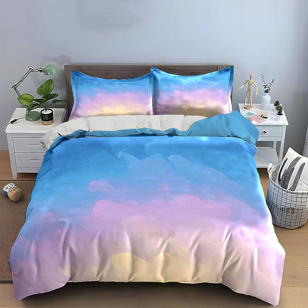 Pastel Blue Pink Yellow Watercolor Sky Duvet Cover SetSoft Gradient Cloud Bedding Includes 1 Duvet Cover And 2 PillowcaseGift