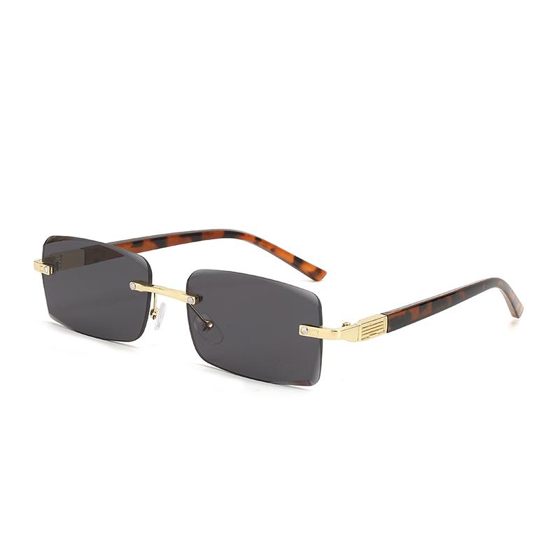 

1 pair of retro rimless cut-edge tortoiseshell leg sunglasses for women outdoor street photo all-match UV protection glasses
