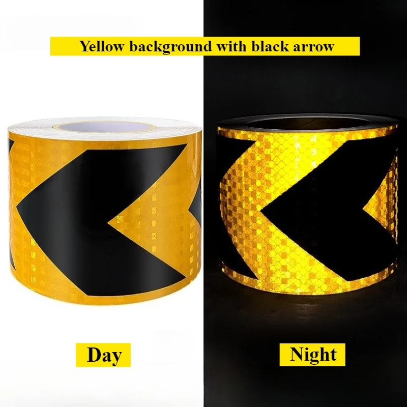 10cm Black Yellow Reflective Tape Road Marking Sticker Safety Warning Mark Self Adhesive Tape Car Sticker Arrow Reflective Tape