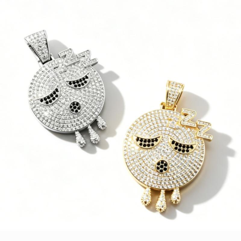European and American Hip-hop Style Dozing Expression Pendant with Copper Inlaid Zircon Craftsmanship, A Small Elf Demon Men's Necklace