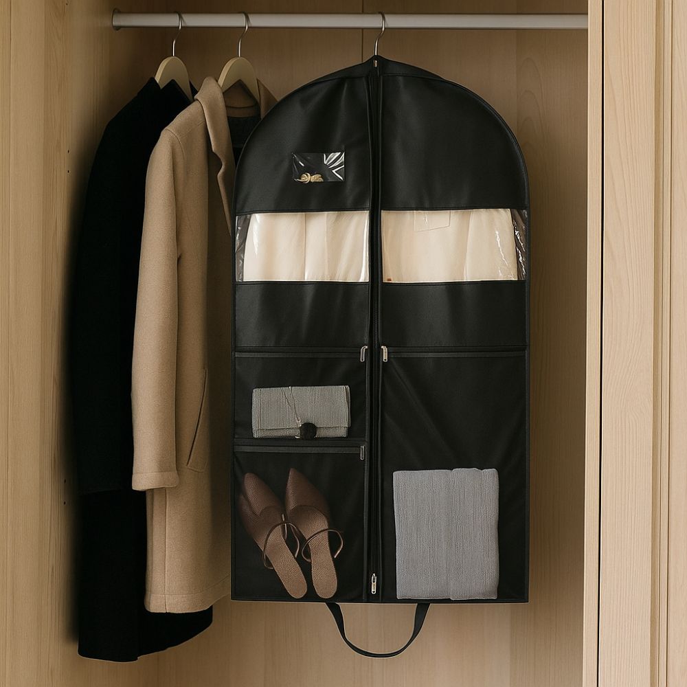 Mesh Pockets Portable Garment Bags Multi-Compartment Hanging Travel Garment Bags Foldable with Window Dustproof Clothing Covers