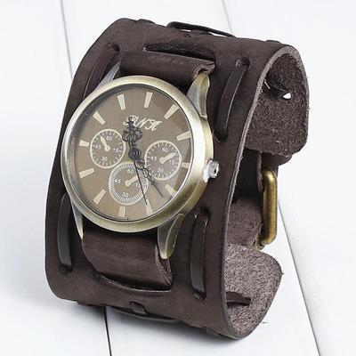 Geniş Hakiki Deri Kordonlu Erkek Retro Quartz Saat