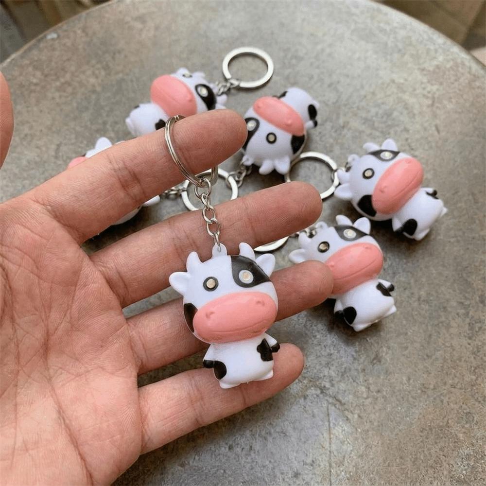 Hanging Light Up Cow Key Ring Mini Press Fidget Cow Toy Funny LED Eyes Cow Pendant Luggage Hanging