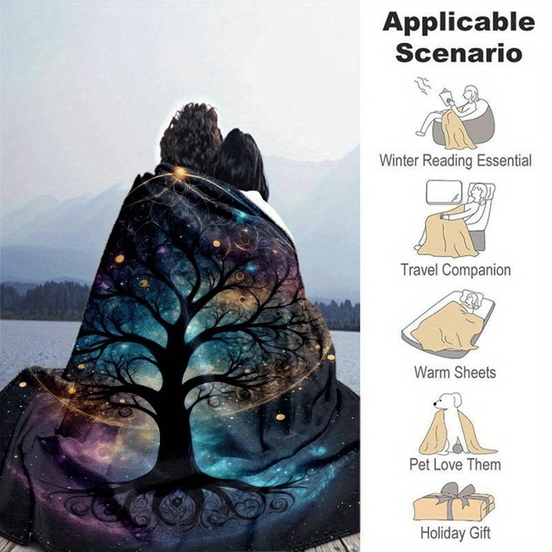 1pc Tree of Life Printing Lightweight Flannel Blanket, Comfortable and Warm Blanket, for Camping Sofa Bed and Couch Office, Suitable for Gift