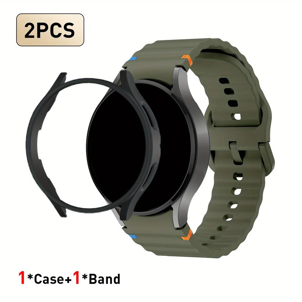 2pcs Strap & PC Case for Watch7/6/5/5Pro/4/FE Original Wave Stitch Color Buckle Semi-Covered Sweat-Proof for Sports