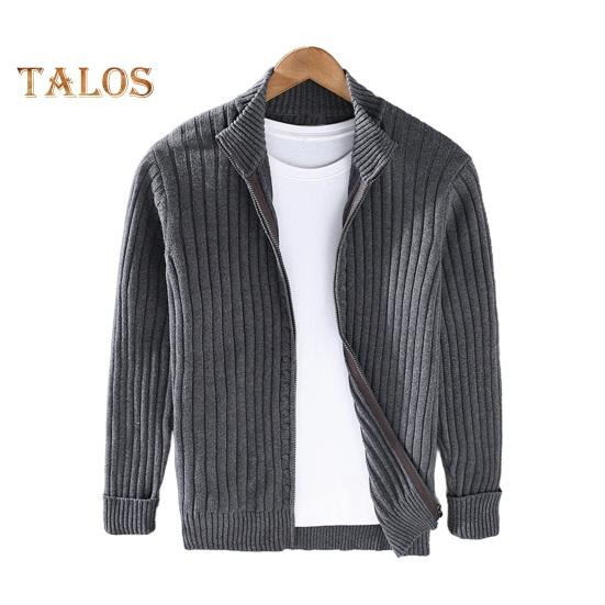 Herbst Winter Herren Mantel Reißverschluss Strickjacke Stehkragen Lange Ärmel Einfarbig Dick Elastisch Lose Gestreifte Textur Alltagskleidung Strickjacke