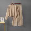 Ladies' Early Autumn New Sweater Fashion Two-piece Set  Shoulder Long Sleeve Pullover + Straight Wide Leg Pants Combination