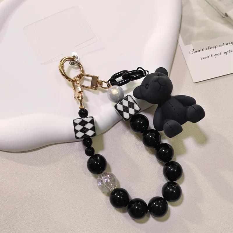 Lock Chain Line with Clip for Women's Crystal Round Bead Bracelet Pendant Mobile Phone Lanyard Wrist Rope Manual Bead Lanyard