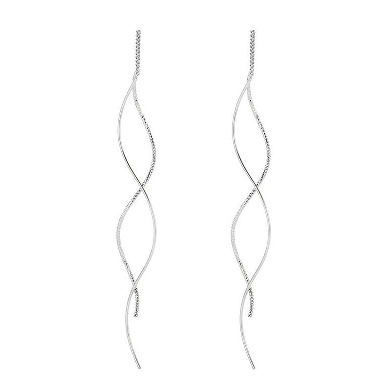 

925 Sterling Silver Jewelry Luxury Long Tassel Wave Stud Earrings for Women Wedding Party Jewelry for Girls Friend Gift серебряный