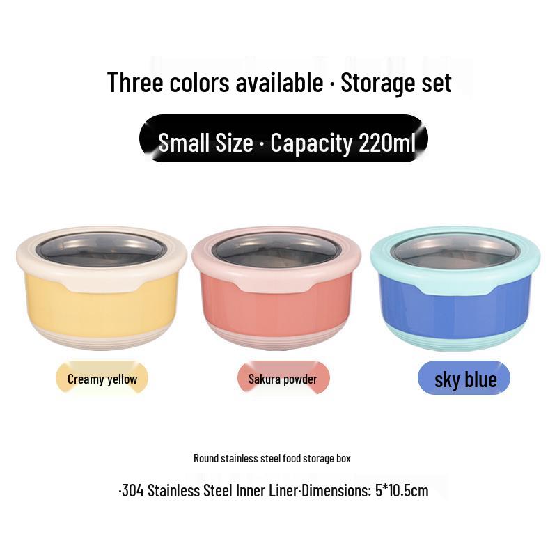 Round Stainless Steel Food Storage Set: Anti-Scald, Sealed, and Refrigerator-Friendly Containers with Lids in Various Sizes.
