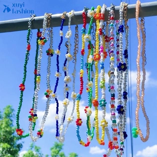 

2021 Новый корейский сладкий ожерелье Маленький акриловый ромашка Цветы Бохо Бисероплетворная ключица Ключица Цепочка для женщин Девушки Ювелирные изделия